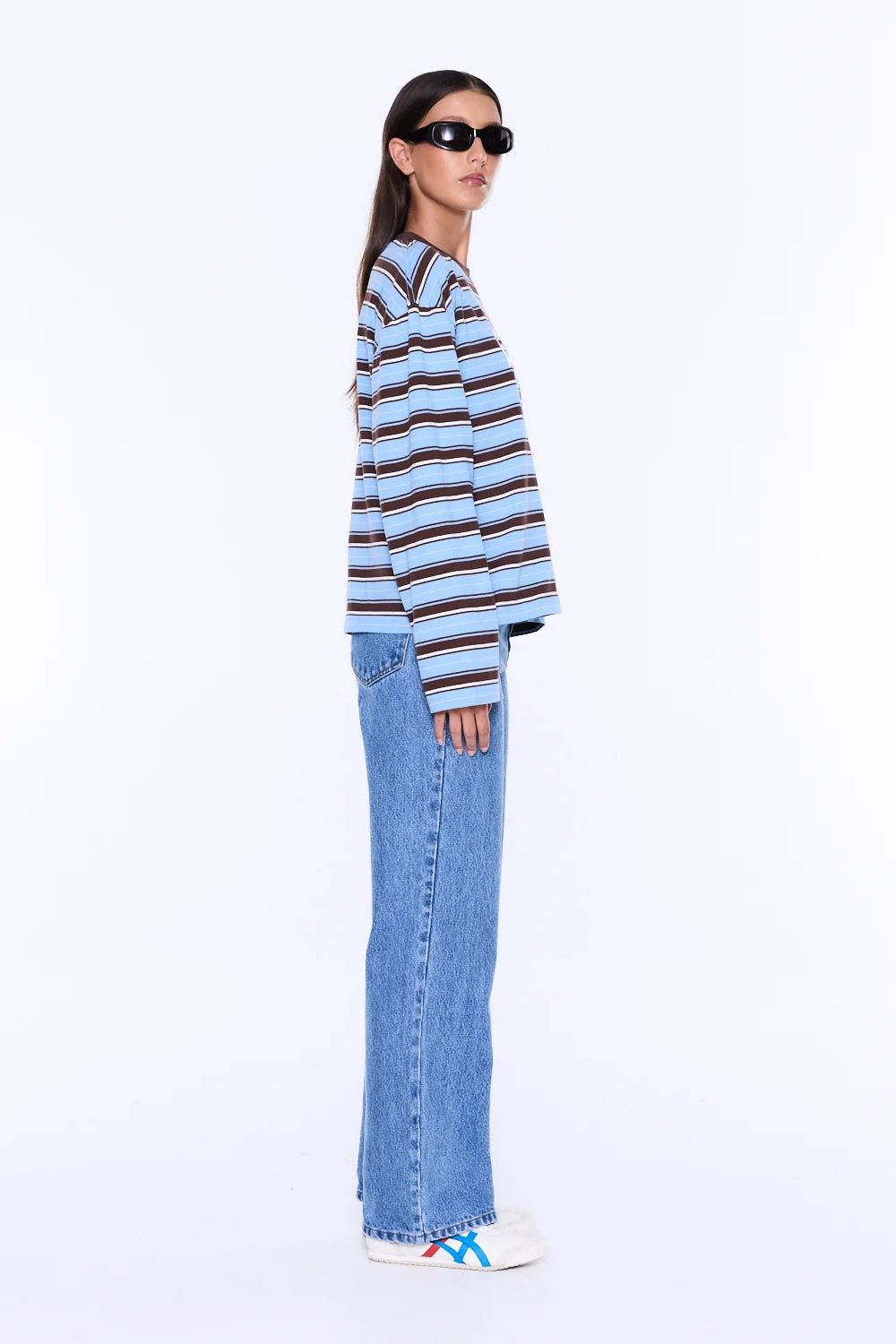 Ena Pelly Maria Boxy Long Sleeve Top | Blue/Brown Stripe