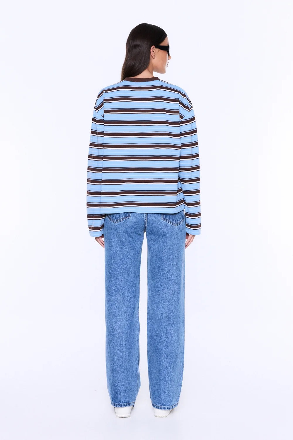 Ena Pelly Maria Boxy Long Sleeve Top | Blue/Brown Stripe