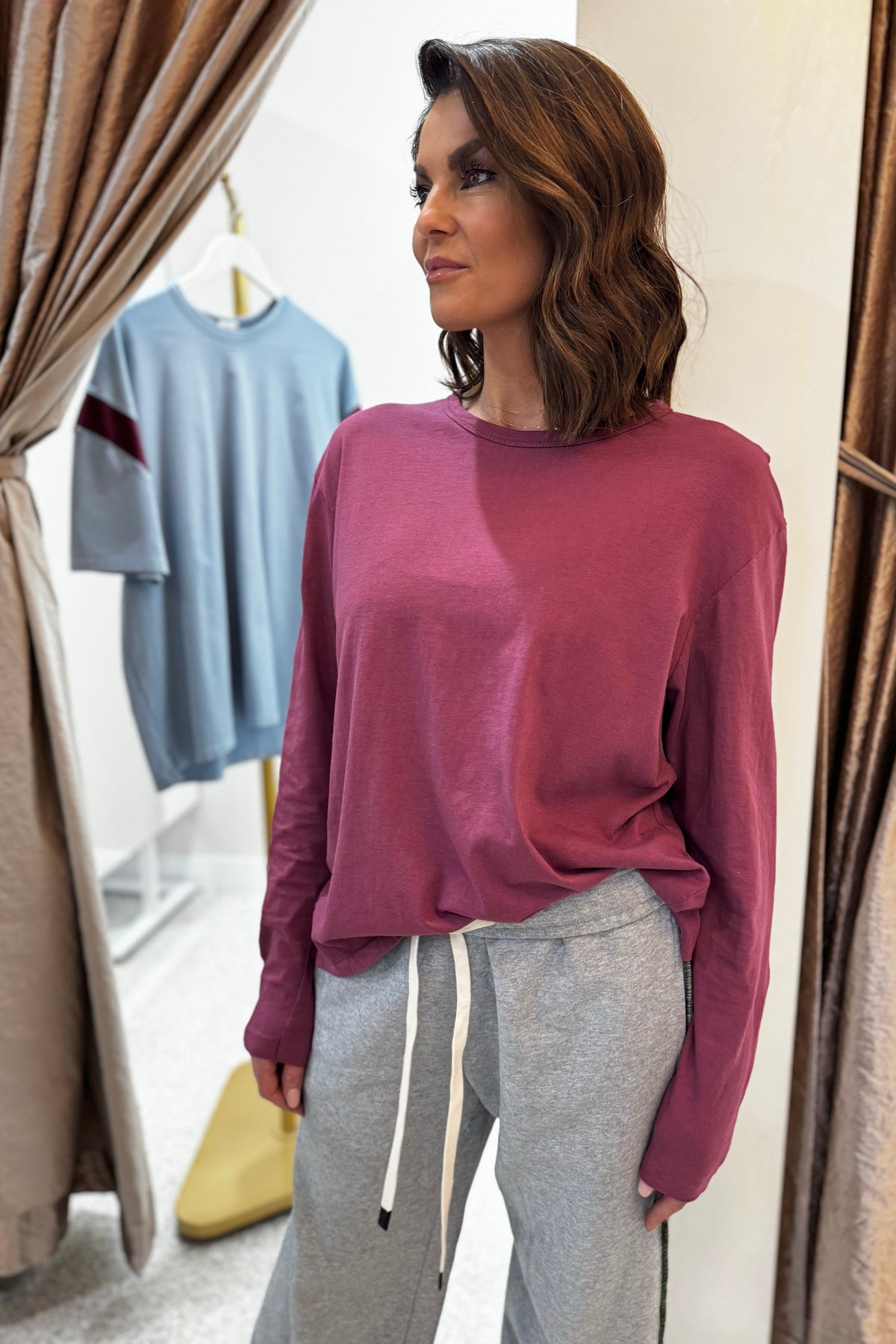 Bassike Boyfriend Heritage Long Sleeve T-Shirt | Faded Plum