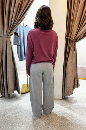 Bassike Slouch Wide Leg Fleece Pant | Grey Marle