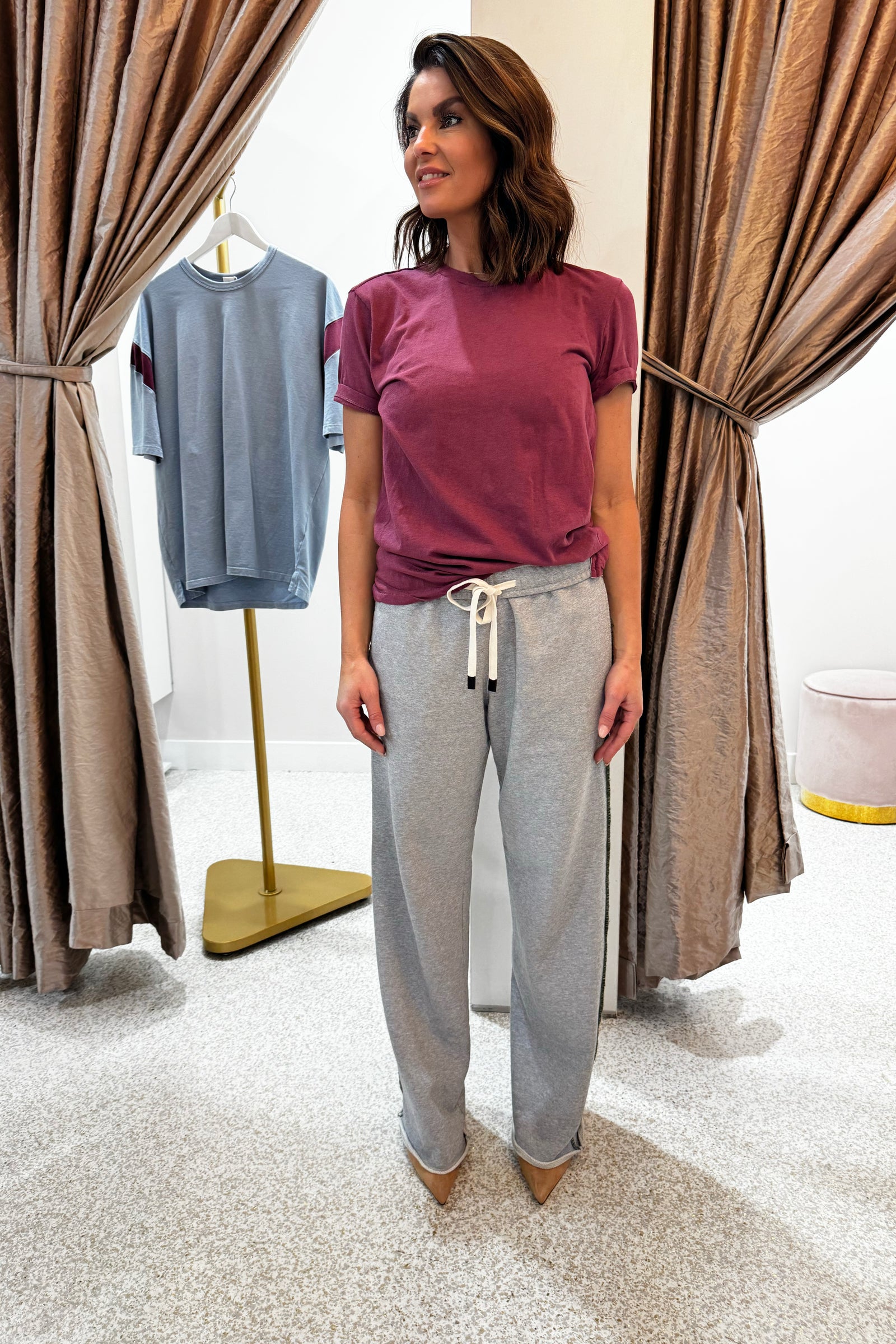 Bassike Slouch Wide Leg Fleece Pant | Grey Marle