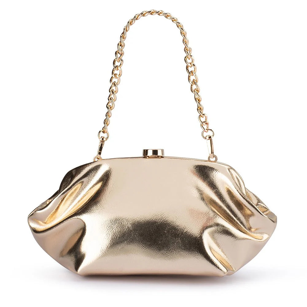 Olga Berg The Tally Metallic Clutch Bag | Gold