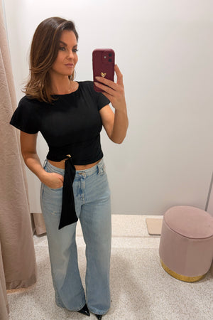 Chosen By Fifi & Annie The Textured Jersey Top With Gold Buckle Detail | Black