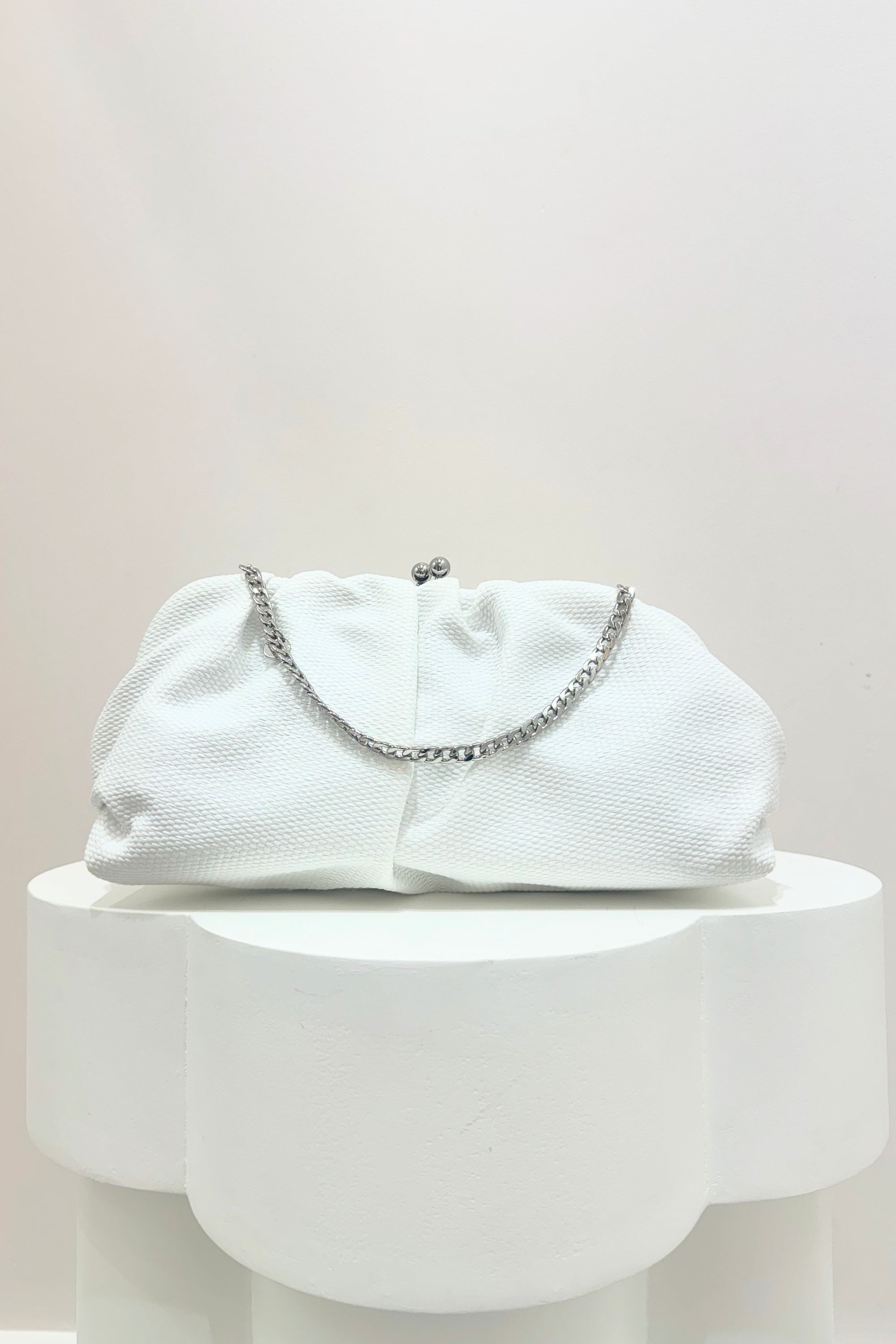 Olga Berg Queenie Woven Clutch | White