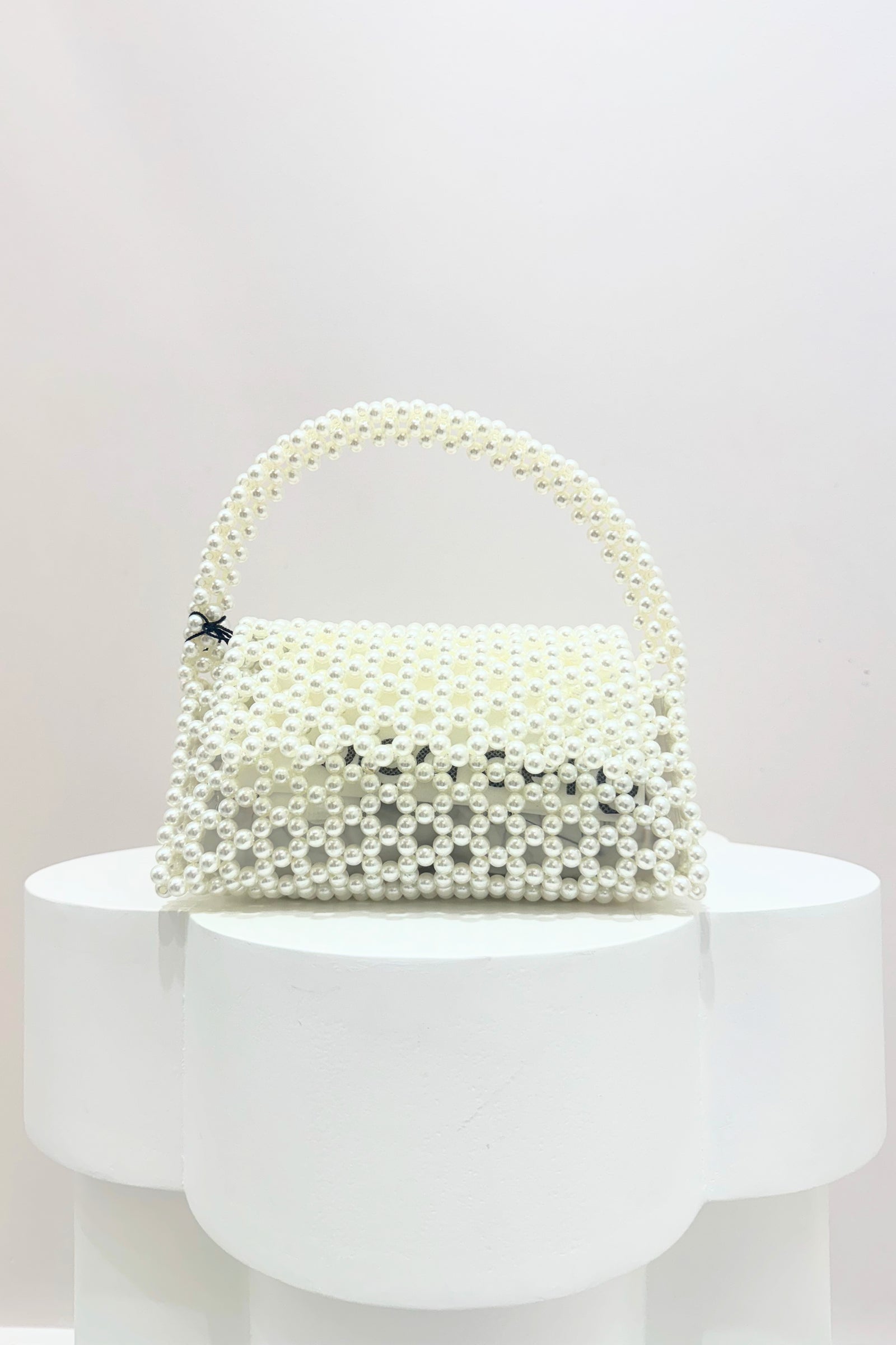 Olg Berg Amrita Bead Top Hande Bag | Pearl
