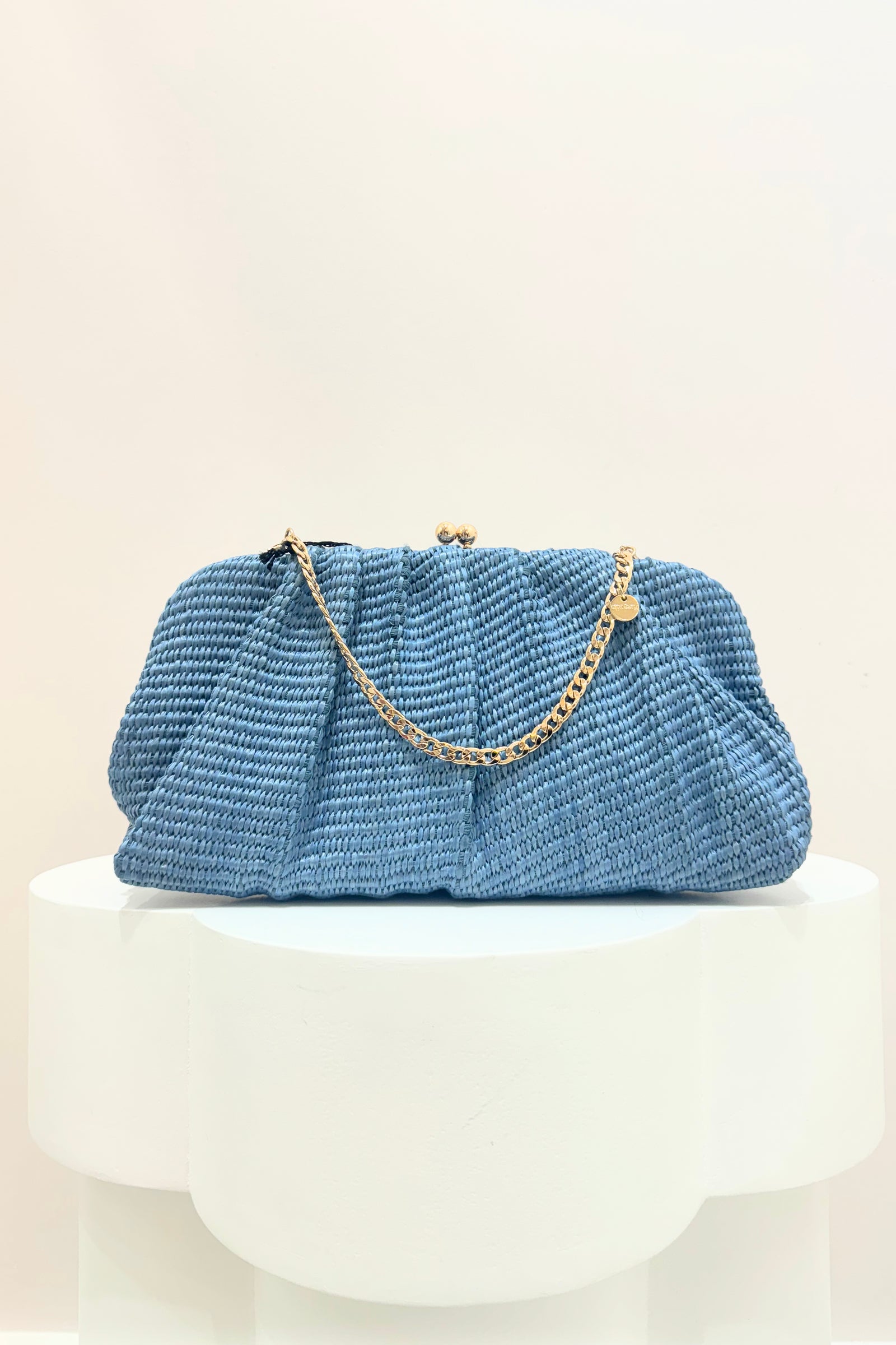 Olga Berg Queenie Woven Clutch | Blue