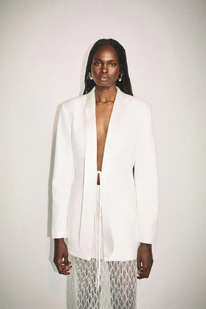 Shona Joy Solana Tuxedo Tie Blazer | Ivory