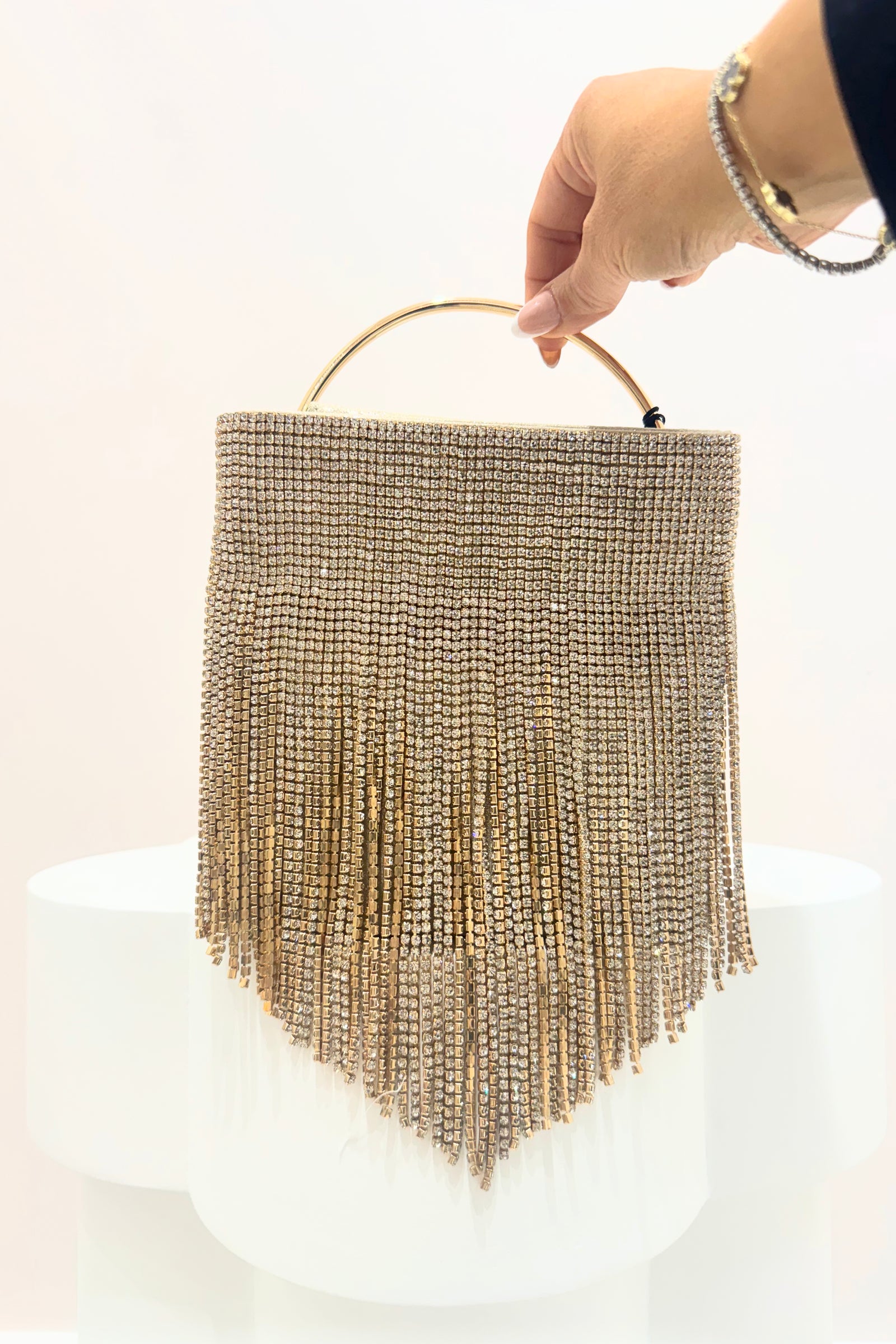 Olga Berg Adina Crustal Fringle Bag | Champagne