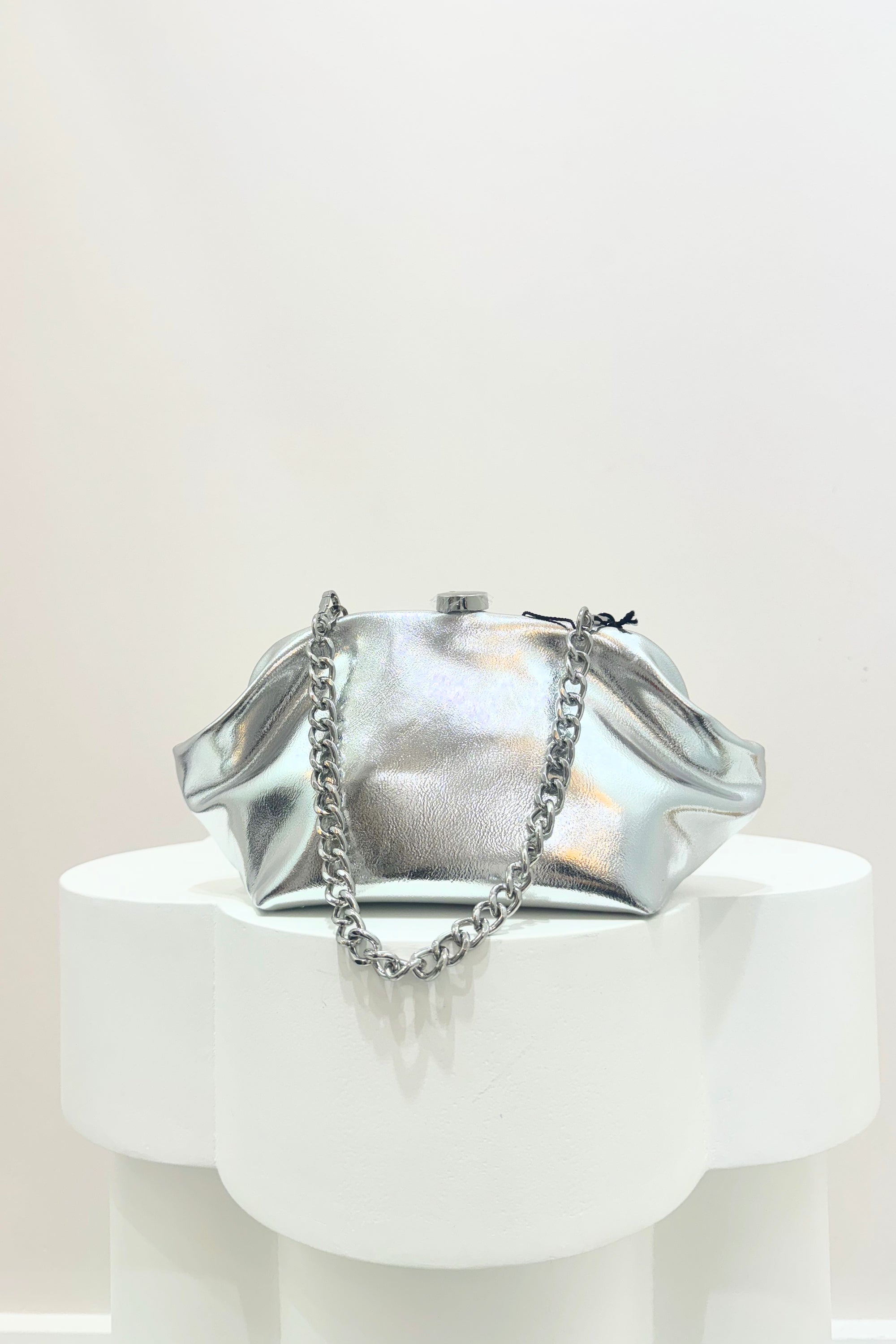 Olga Berg Tally Metallic Clutch | Silver
