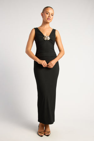 Chosen By Fifi & Annie The Textured Jersey Midi Dress | Black || PRE ORDER ETA 03/09/2026