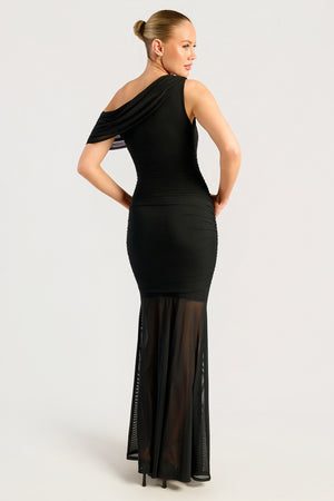 Chosen By Fifi & Annie The Drape Detail Mesh Maxi Dress | Black || PRE ORDER ETA 03/09/2026