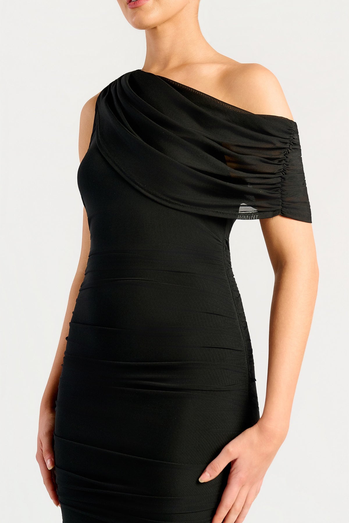 Chosen By Fifi & Annie The Drape Detail Mesh Maxi Dress | Black || PRE ORDER ETA 03/09/2026