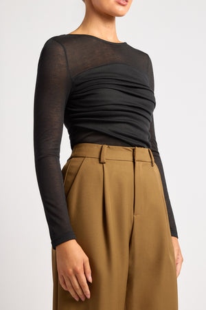 Chosen By Fifi & Annie The Ruched Detail Bodice Sheer Top | Black || PRE ORDER ETA 03/09/2026