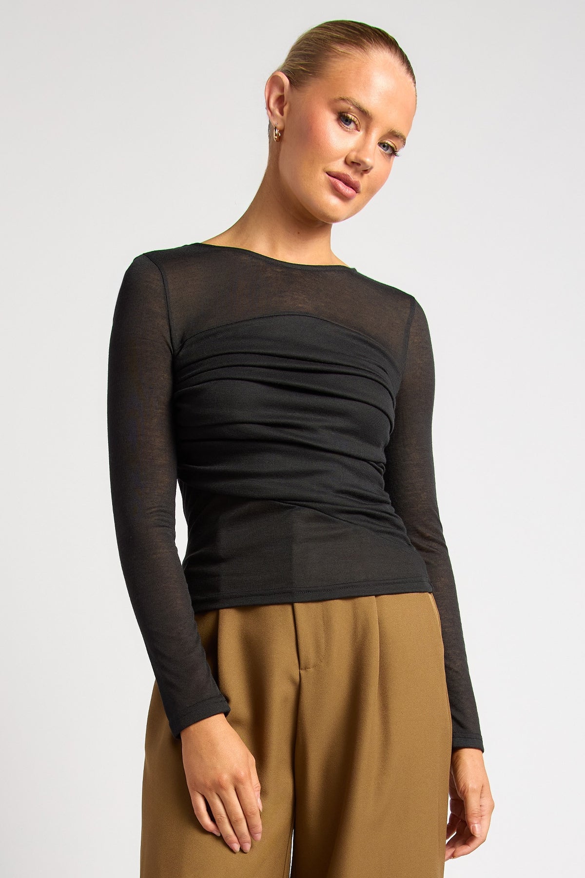 Chosen By Fifi & Annie The Ruched Detail Bodice Sheer Top | Black || PRE ORDER ETA 03/09/2026