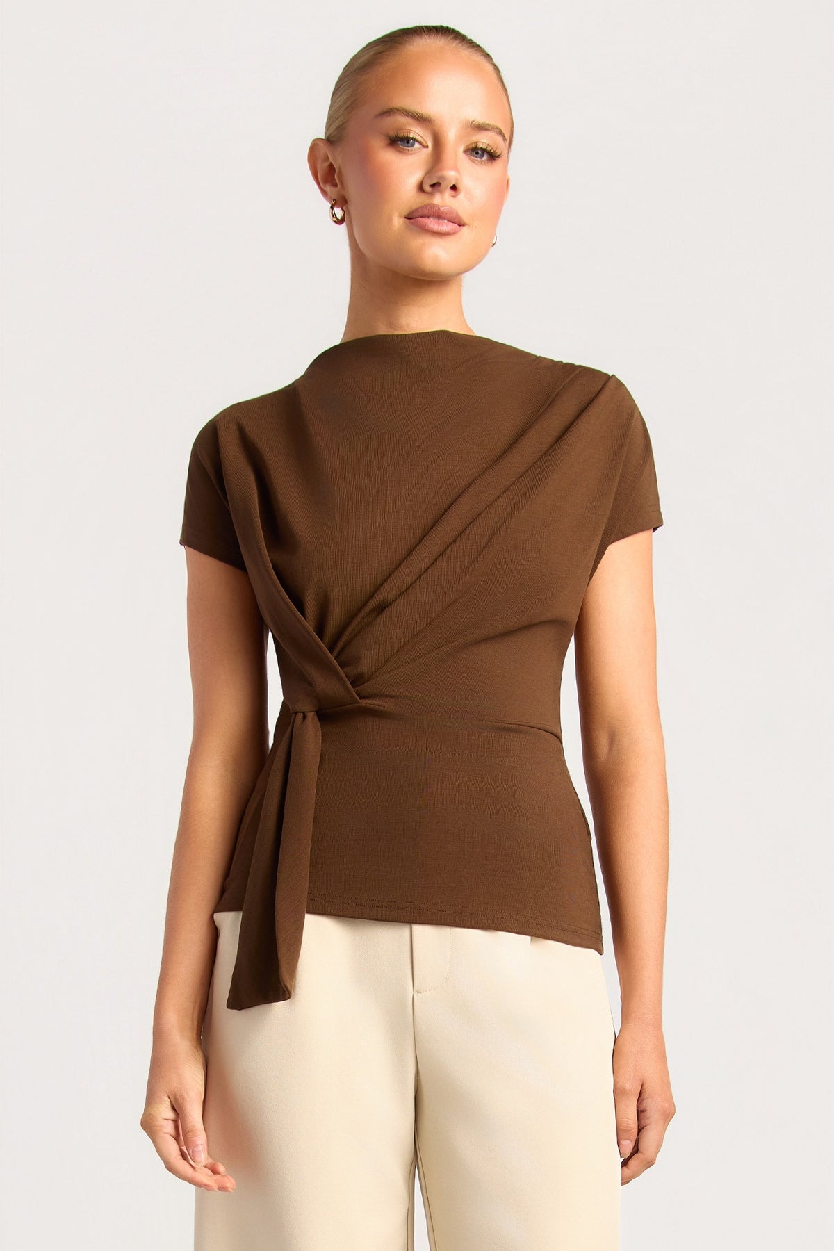 Chosen By Fifi & Annie The Cowl Neck Drape Detail Top | Espresso || PRE ORDER ETA 03/09/2026