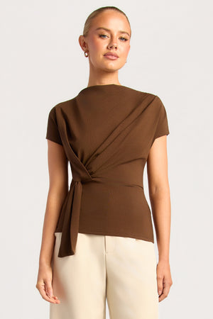 Chosen By Fifi & Annie The Cowl Neck Drape Detail Top | Espresso || PRE ORDER ETA 03/09/2026