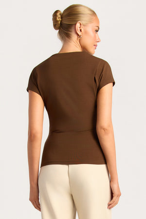 Chosen By Fifi & Annie The Cowl Neck Drape Detail Top | Espresso || PRE ORDER ETA 03/09/2026