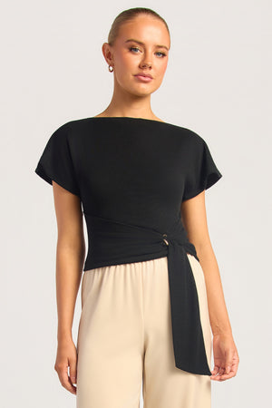 Chosen By Fifi & Annie The Textured Jersey Top With Gold Buckle Detail | Black || PRE ORDER ETA 03/09/2026