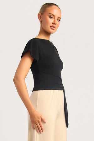 Chosen By Fifi & Annie The Textured Jersey Top With Gold Buckle Detail | Black || PRE ORDER ETA 03/09/2026