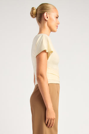 Chosen By Fifi & Annie The Textured Jersey Top With Gold Buckle Detail | Warm White || PRE ORDER ETA 03/09/2026