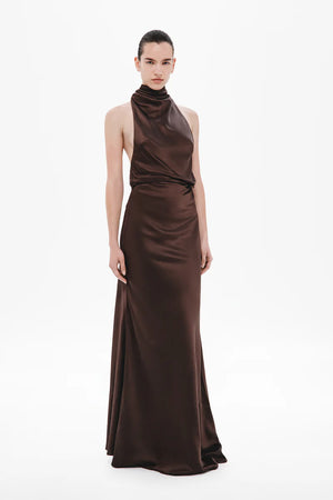 Misha The Cameron Satin Dress | Chocolate