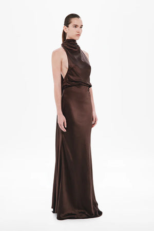 Misha The Cameron Satin Dress | Chocolate