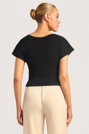 Chosen By Fifi & Annie The Textured Jersey Top With Gold Buckle Detail | Black || PRE ORDER ETA 03/09/2026