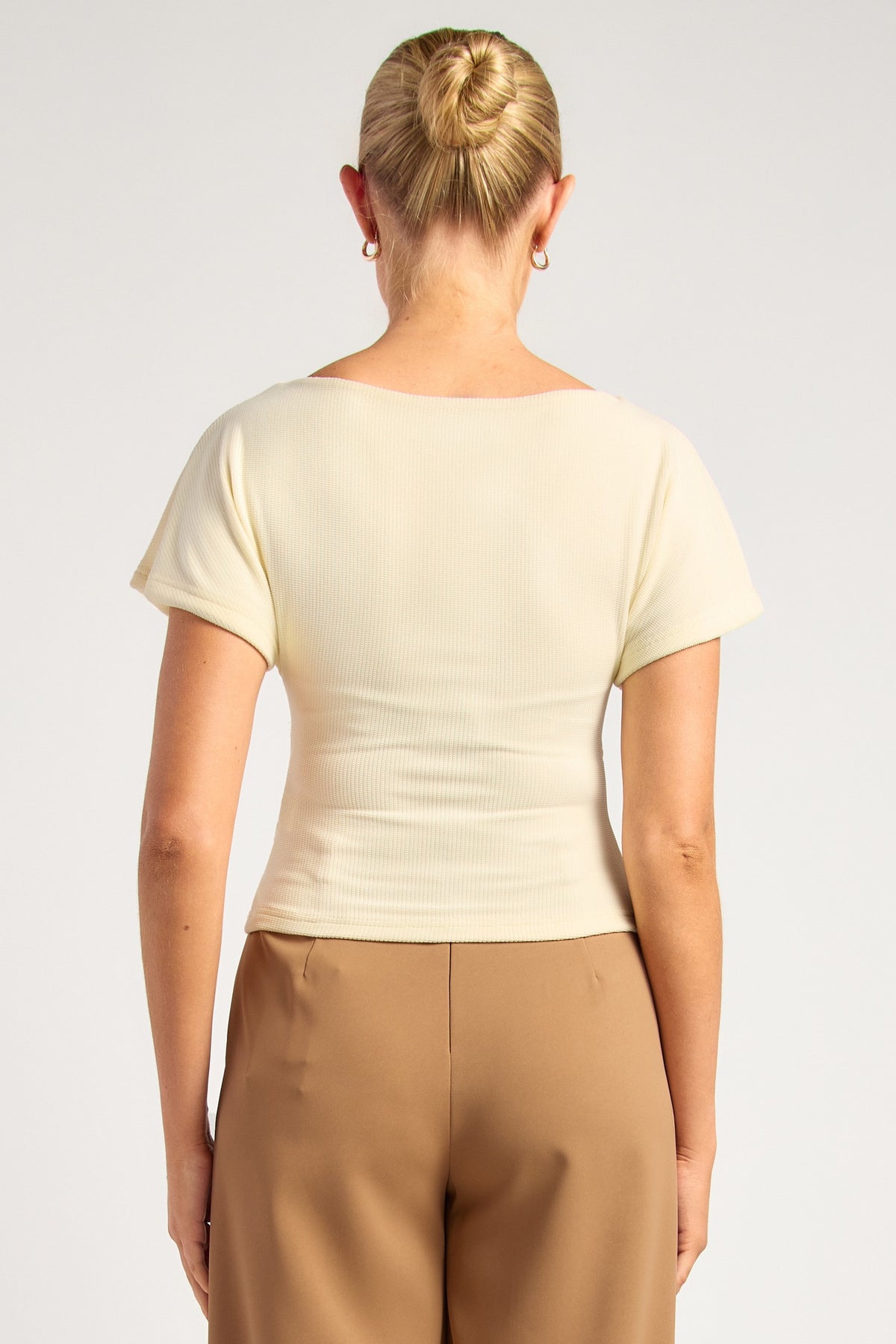 Chosen By Fifi & Annie The Textured Jersey Top With Gold Buckle Detail | Warm White || PRE ORDER ETA 03/09/2026