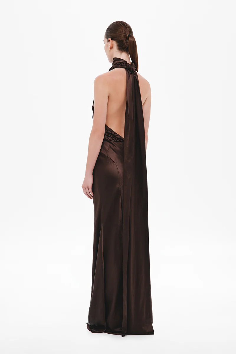Misha The Cameron Satin Dress | Chocolate