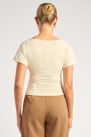 Chosen By Fifi & Annie The Textured Jersey Top With Gold Buckle Detail | Warm White || PRE ORDER ETA 03/09/2026
