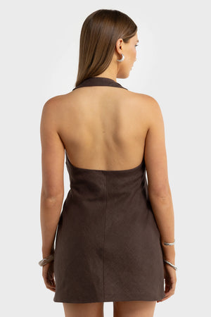 ORTC The Elise Linen Mini Wrap Dress | Carob