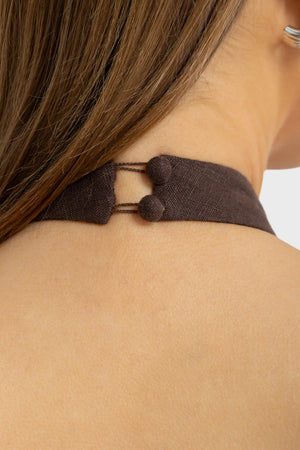 ORTC The Xandi Linen Halter Midi Dress | Carob