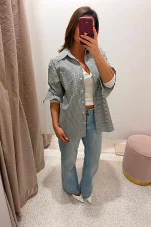 Shona Joy Jayde Oversized Shirt | Dark Navy/Ivory