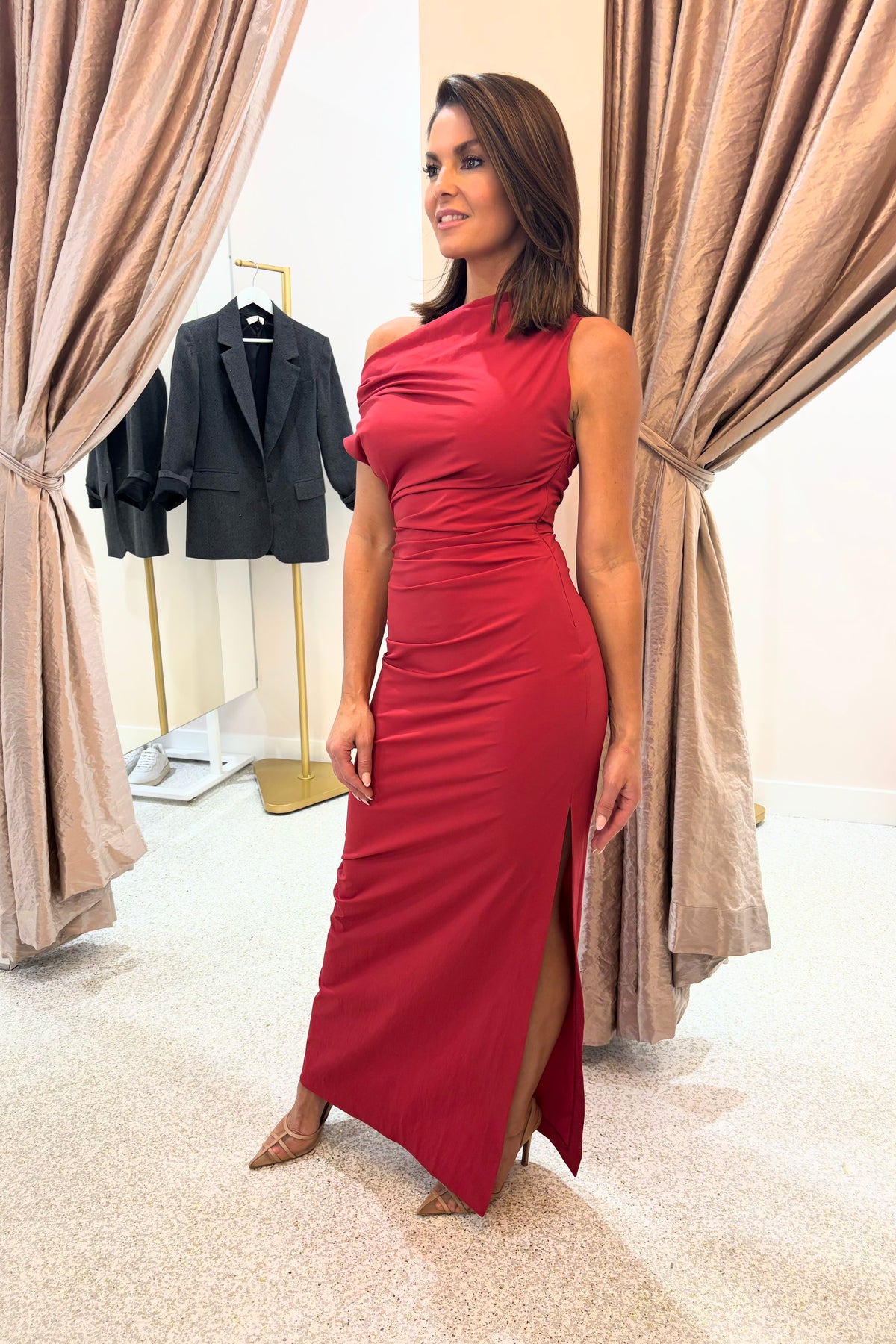 Bec Bridge Angelina Asym Maxi Dress Cherry - Main Image