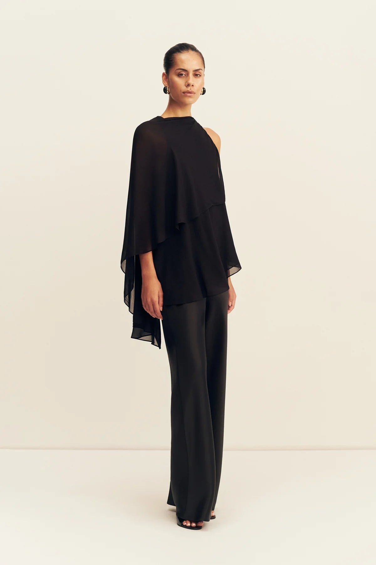 Shona Joy Amina Asymmetrical Tiered Top | Black