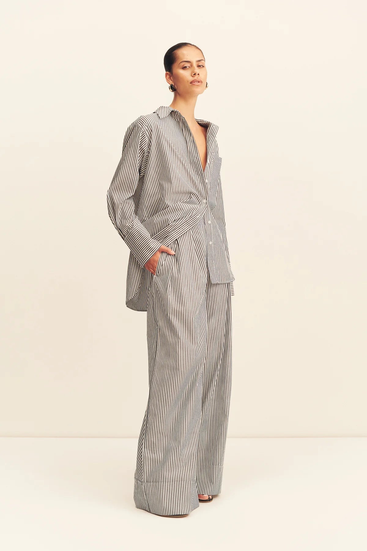 Shona Joy Jayde Oversized Shirt | Dark Navy/Ivory