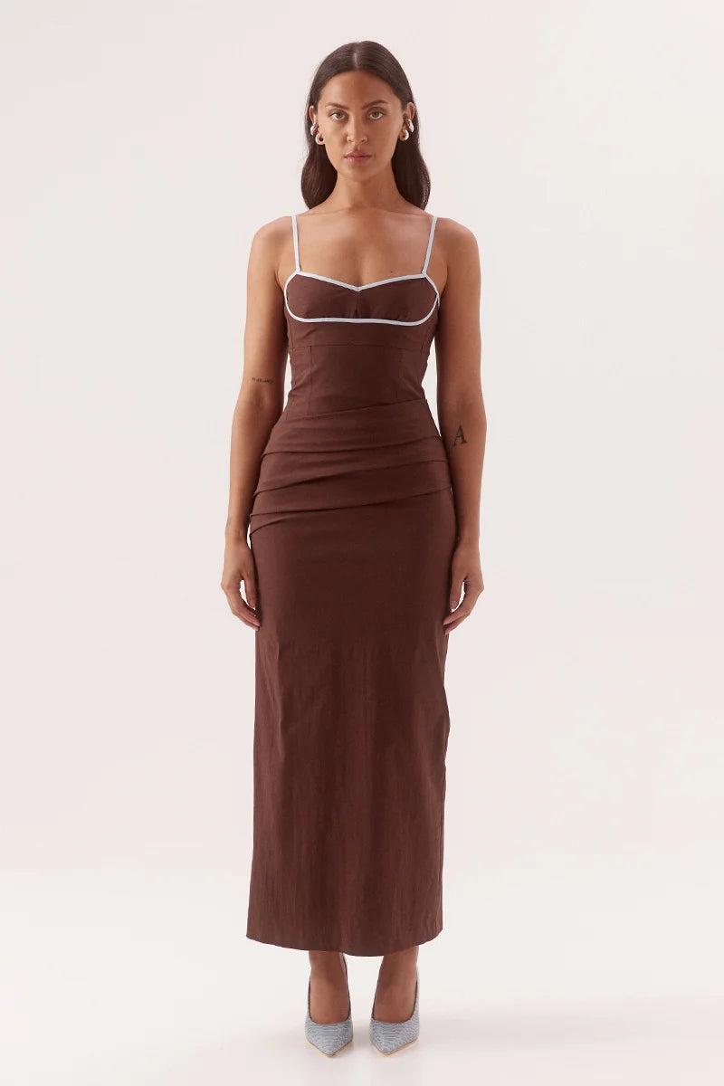 Sovere Studio Britta Dress | Chocolate/Sky || PRE_ORDER ETA 24/09/2026