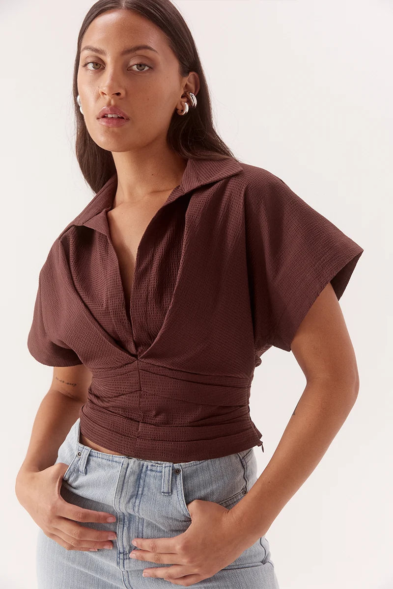 Sovere Studio Lyra Crop Shirt | Chocolate || PRE_ORDER ETA 24/09/2026