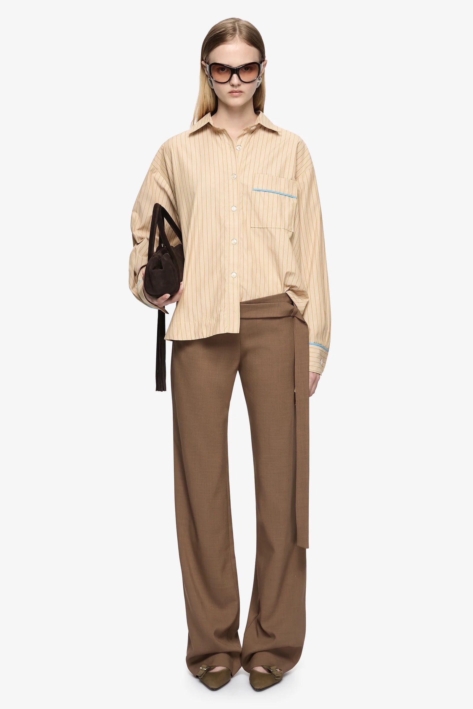 Bec + Bridge Zanda Shirt | Tan Pinstripe
