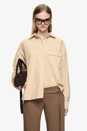 Bec + Bridge Zanda Shirt | Tan Pinstripe