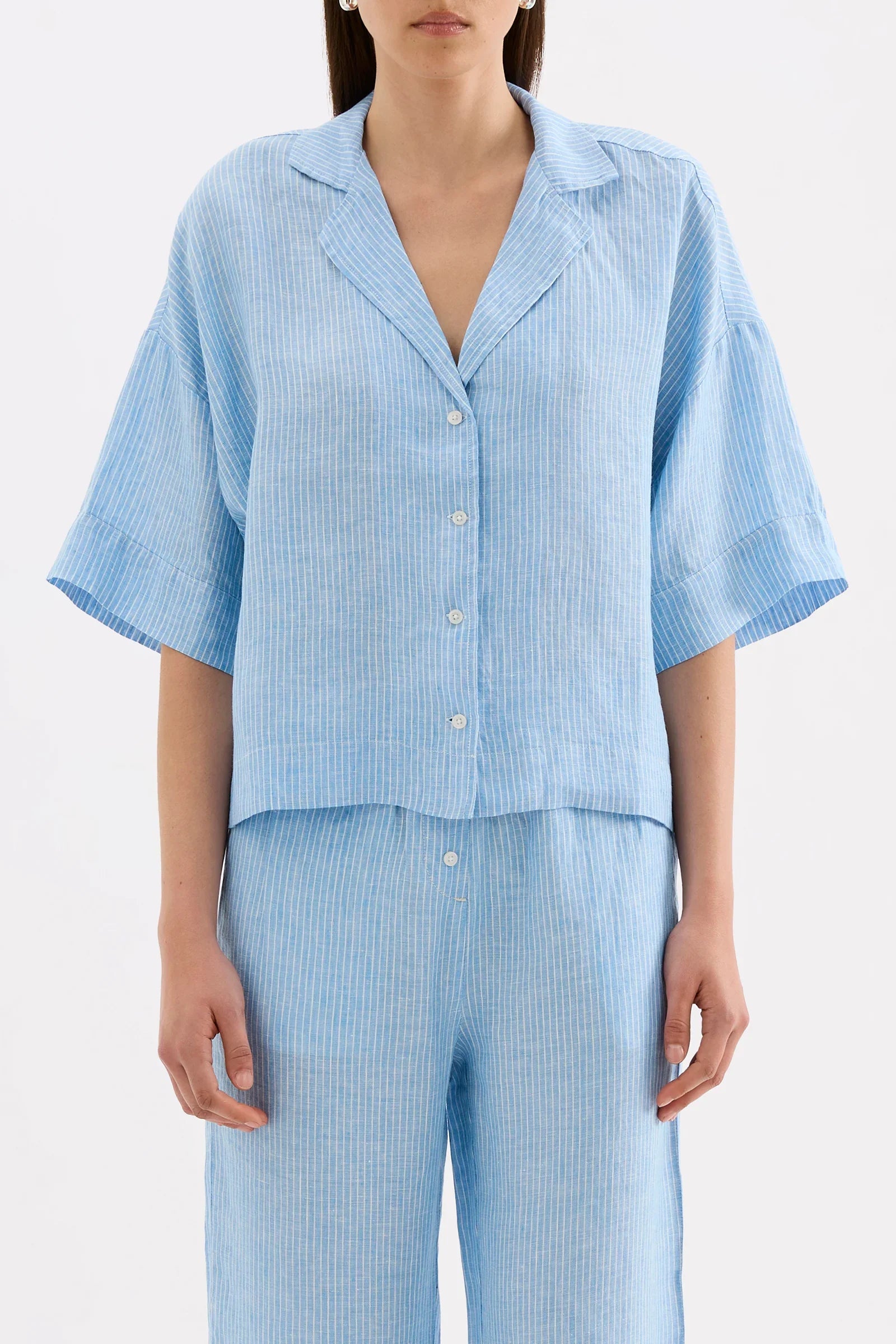 Nude Lucy Lounge Stripe Linen Shirt  | Cove Stripe