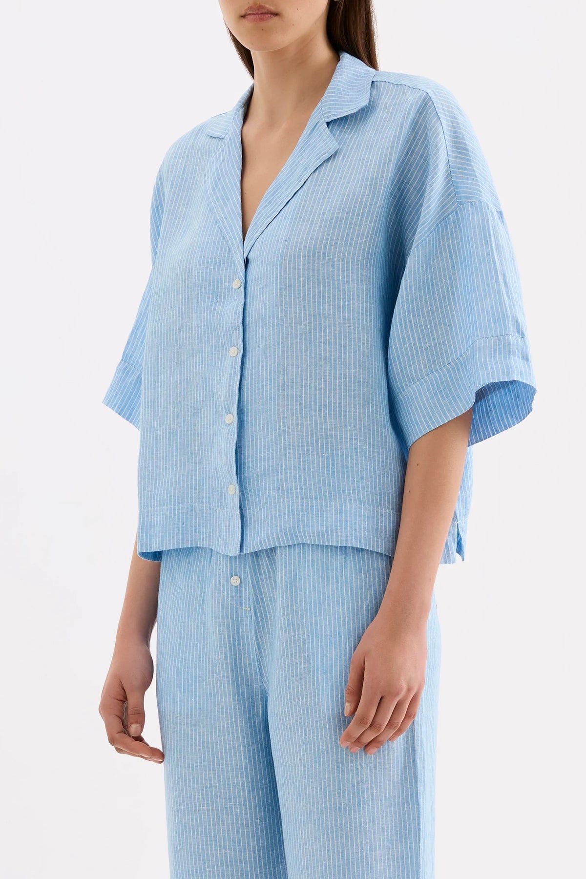 Nude Lucy Lounge Stripe Linen Shirt  | Cove Stripe