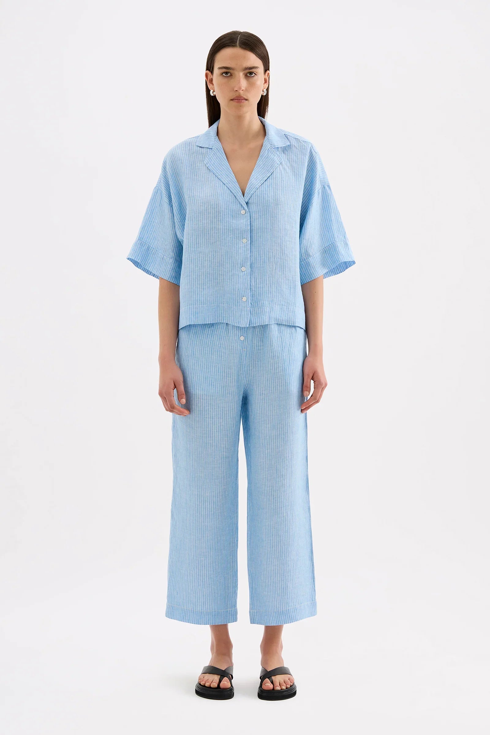 Nude Lucy Lounge Stripe Linen Shirt  | Cove Stripe