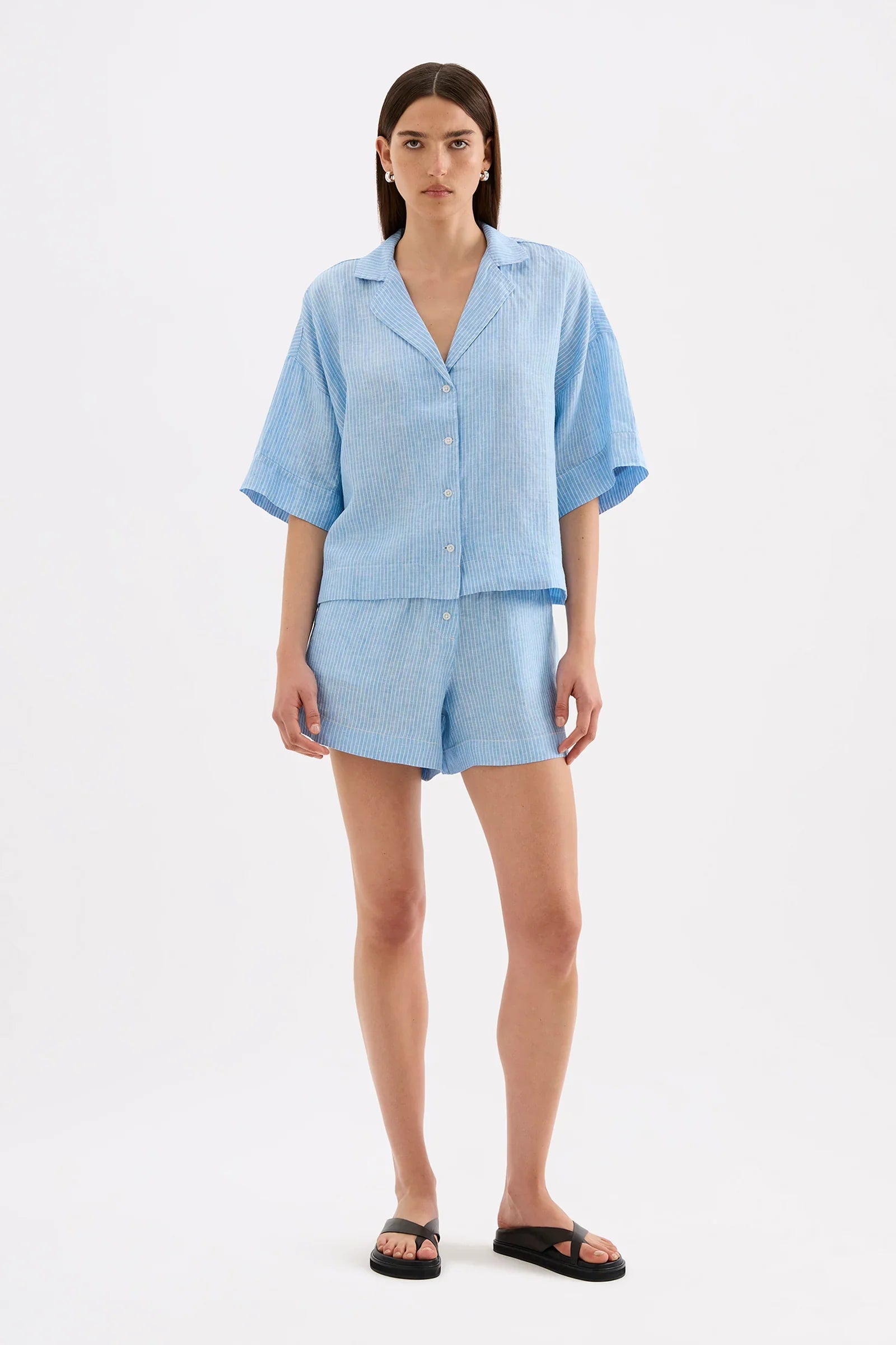 Nude Lucy Lounge Linen Stripe Short | Cove Stripe