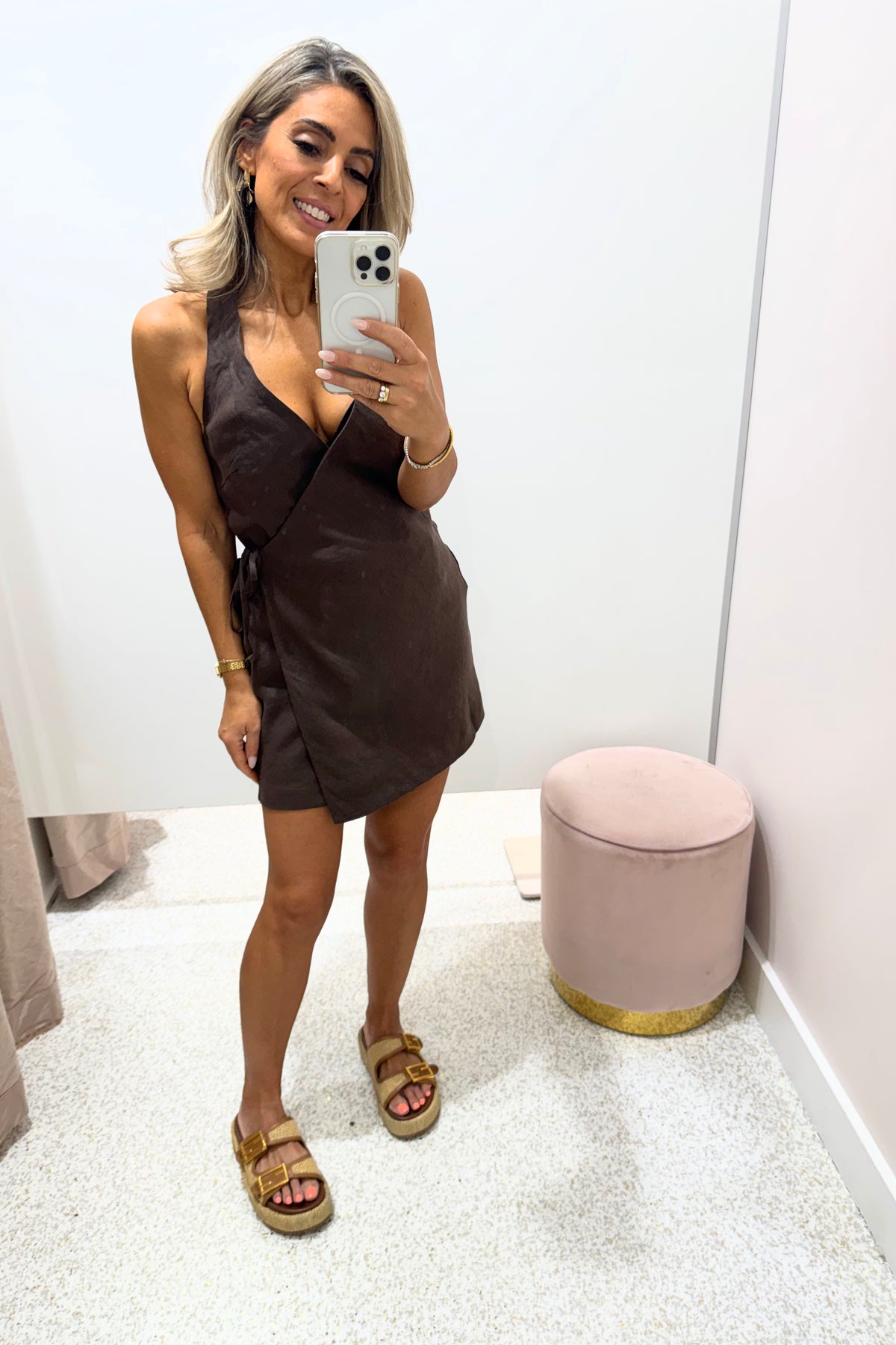 ORTC The Elise Linen Mini Wrap Dress | Carob