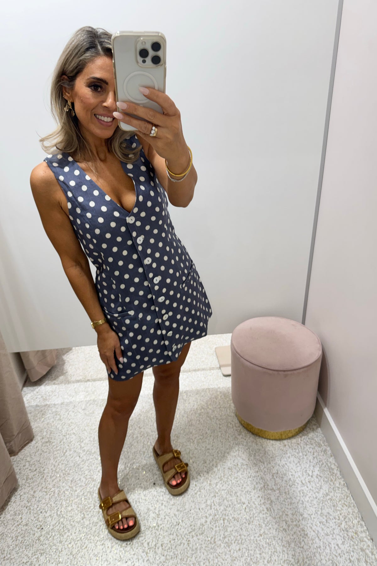 ORTC The Koda Linen Mini Dress | Harbour Blue Polka