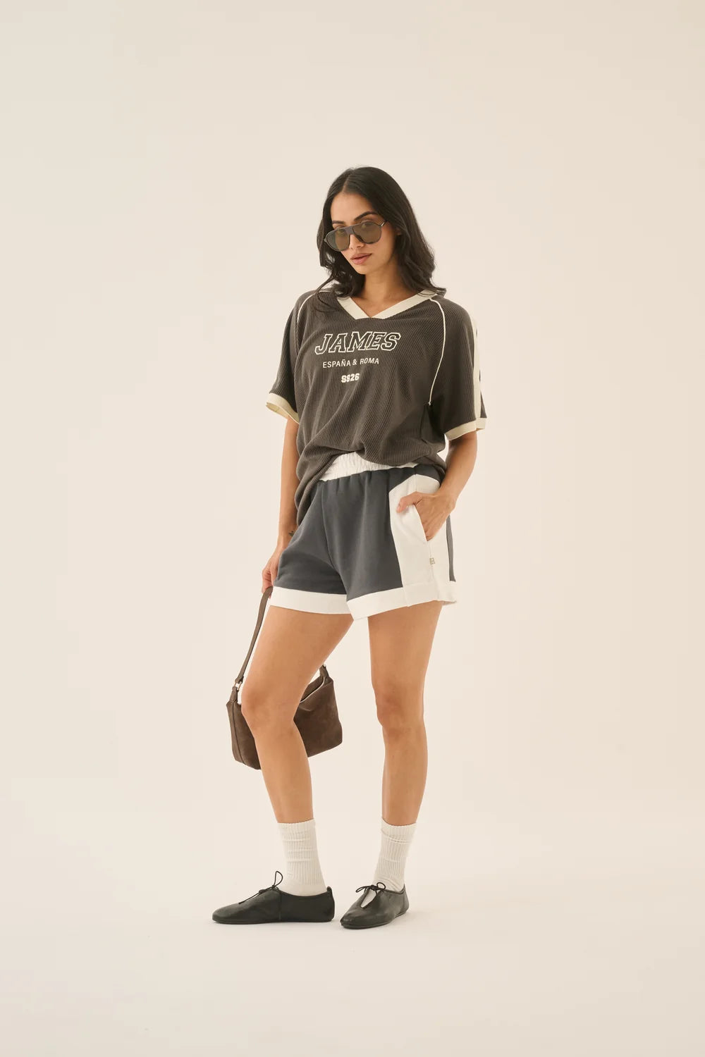 Araminta James James College Waffle Tee | Washed Black || PRE_ORDER ETA 17/10/2026
