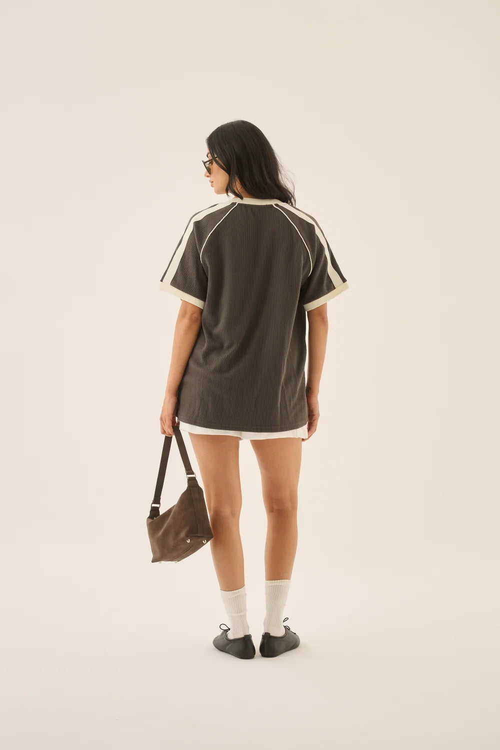 Araminta James James College Waffle Tee | Washed Black || PRE_ORDER ETA 17/10/2026