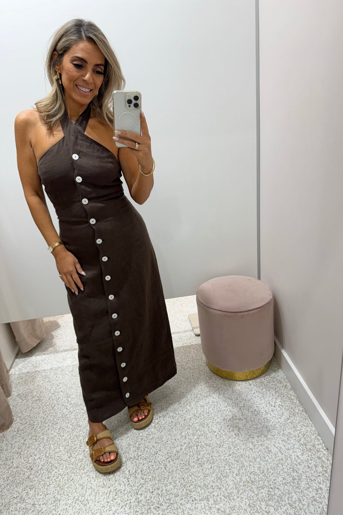 ORTC The Xandi Linen Halter Midi Dress | Carob