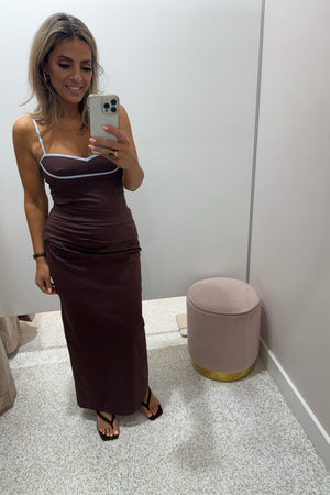 Sovere Studio Britta Dress | Chocolate/Sky